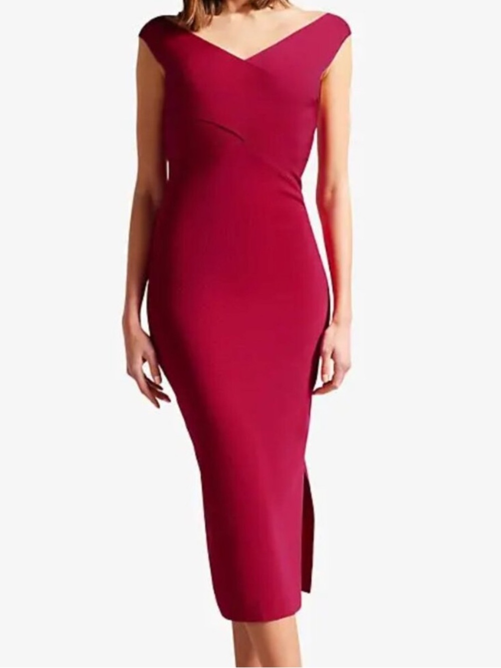 Ted baker Elegant Off-Shoulder Burgundy Sheath Dress tb size 1 US2/4